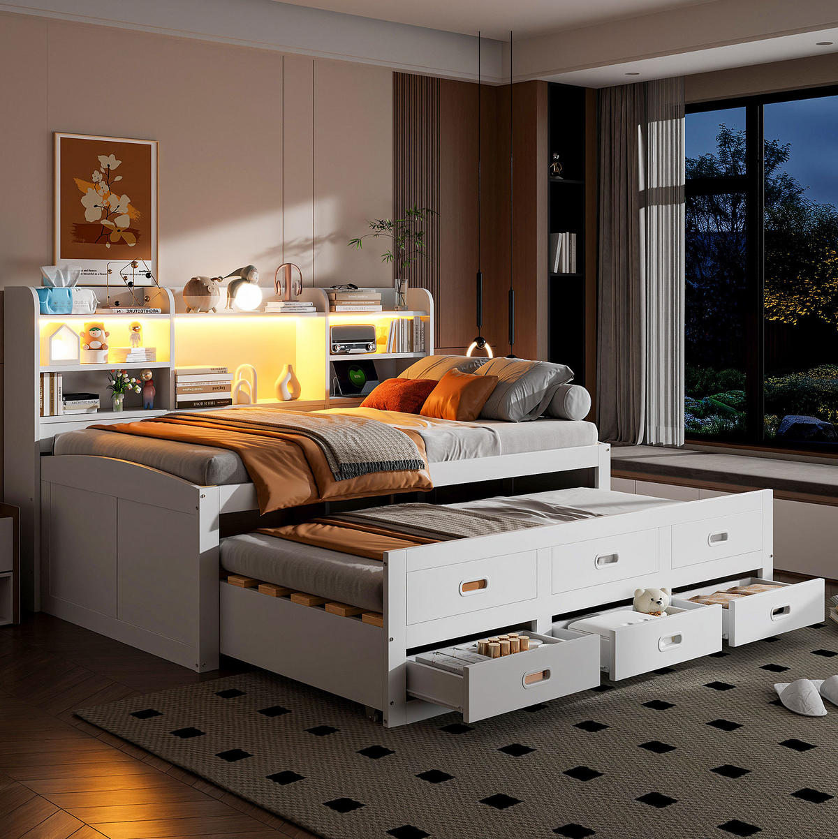 POLSTERBETT 90/200 cm in Weiß mit LED-Beleuchtung und USB- und Type-C-Anschlüssen - Weiß, Holzwerkstoff (90/200cm) - Flora Grace