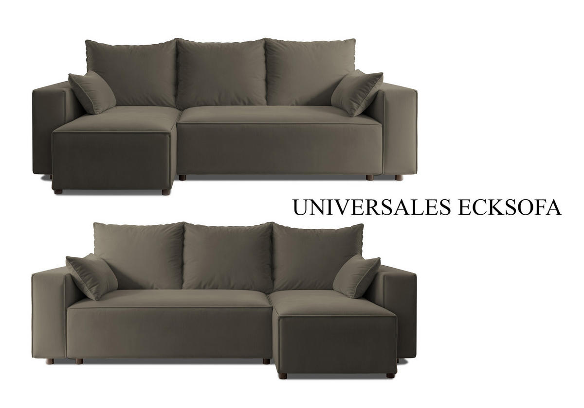 ECKSOFA Tobi mit Bettkasten und Schlaffunktion, L-Form, Velourstoff, Universal - Braun, Holzwerkstoff (246/145cm) - 4ALL HOME