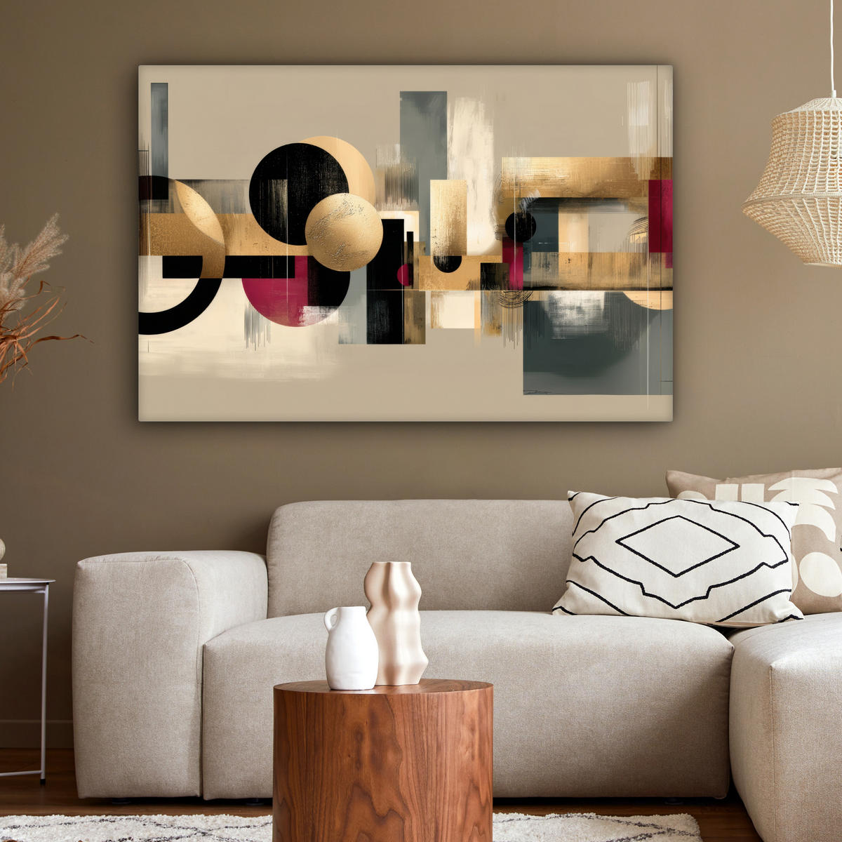 LEINWANDBILD Abstrakt - Formen - Beige - Texturen Groß 140x90 cm - Beige, Textil (140/90cm) - MuchoWow