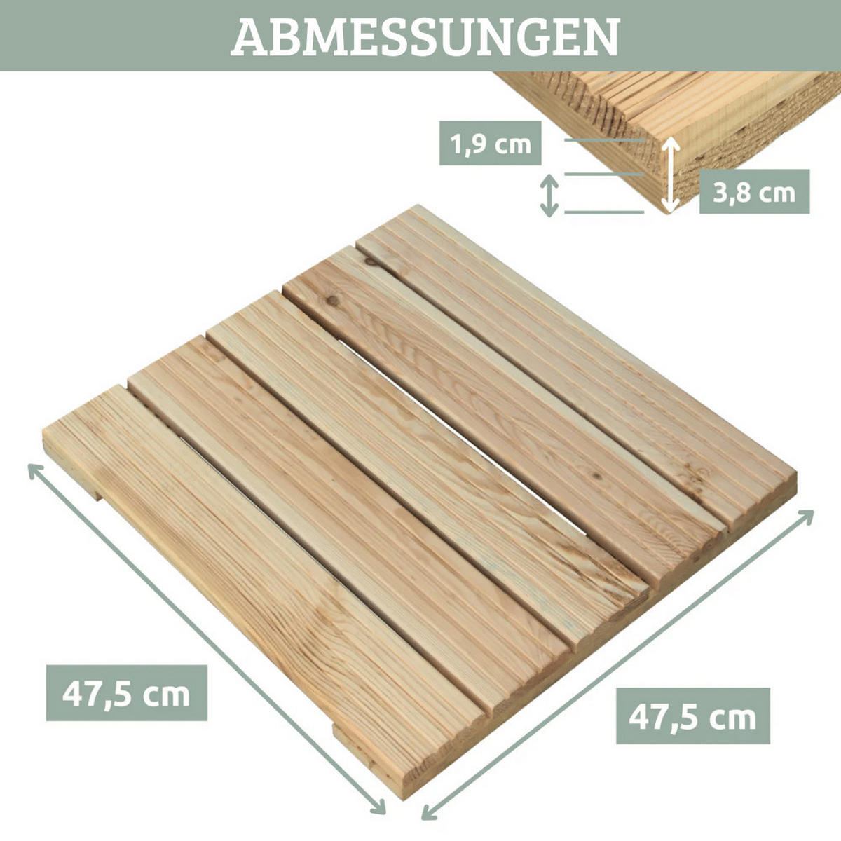 HOLZFLIESE Kiefernholz 47,5x47,5cm Terrassenfliese quadratisch - Braun, Holz (47.5/47.5/3.8cm) - DELUKE