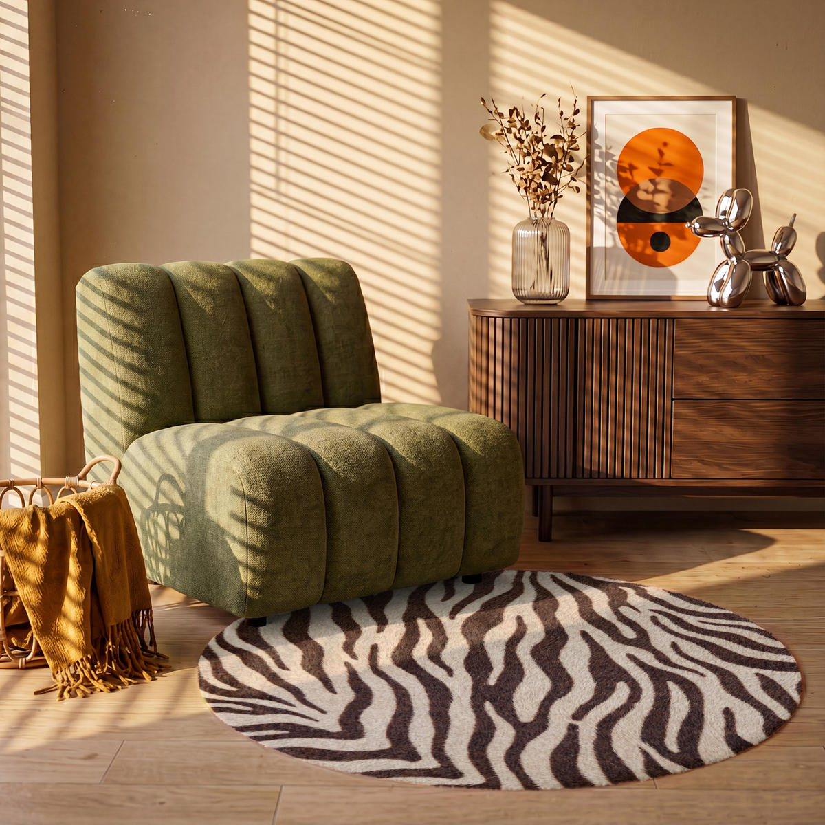 KOBERCE - Zebra - Pruhy - hnedá - 120x120 cm - čierna, textil/plast (120/0.4cm) - OnlyWow