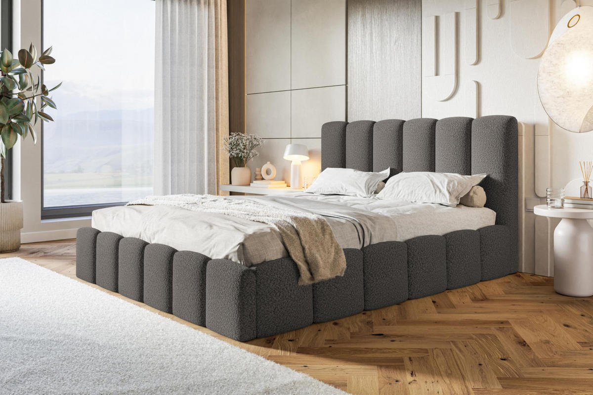 BETT 90x200 - Polsterbett mit Bettkasten und Metallrahmen - Modern Betten - Kuscheliger Catch-Me-Stoff - Kollektion Lucy - Grau - Grau, Holz/Textil (90/200cm) - Alpi-Möbel
