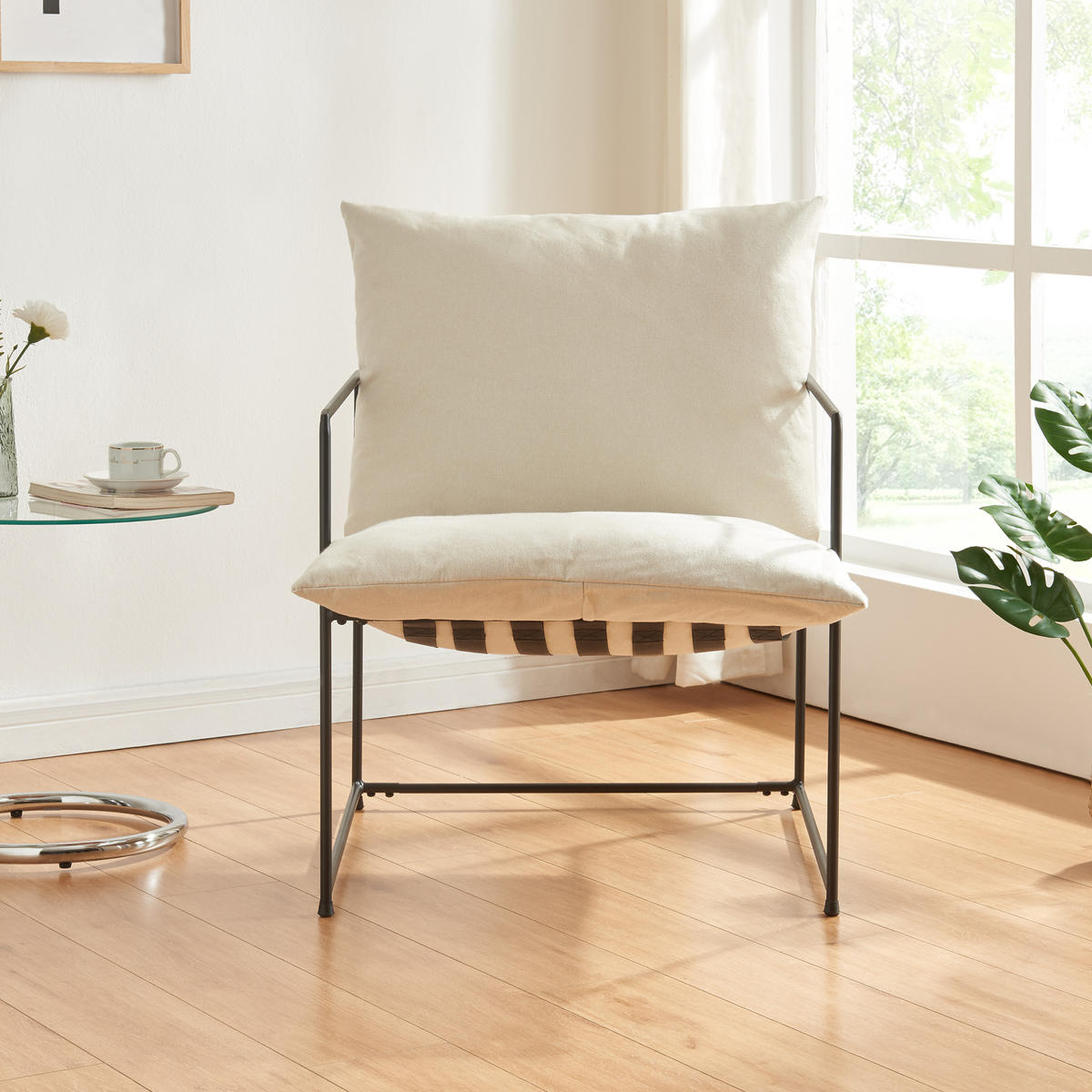 SESSEL Utsjoki - Beige/Schwarz, Textil/Metall (61/90/70cm) - [en.casa]