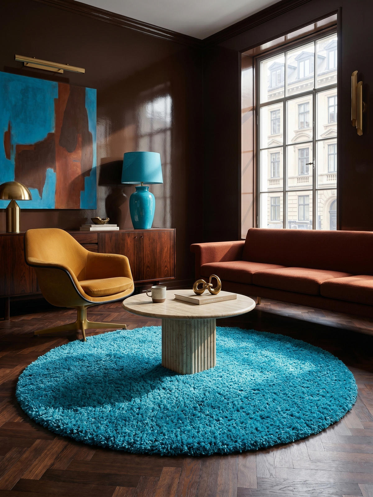 TEPPICH Hochflor Unifarben Polypropylen Wohnzimmer Shaggy Türkis Rund 120x120 - Blau, Textil (120/120cm) - KADIMA DESIGN