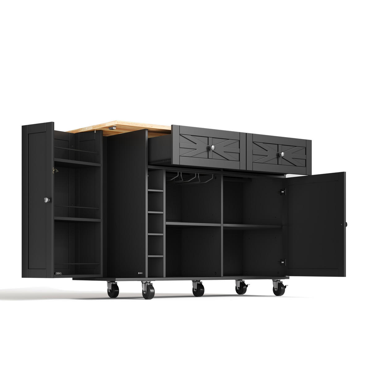 KÜCHENINSEL 120/89/45(70) cm Schwarz aus MDF mit klappbarer Arbeitsplatte - Schwarz, Holzwerkstoff (70/89/120cm) - OKMYHOME