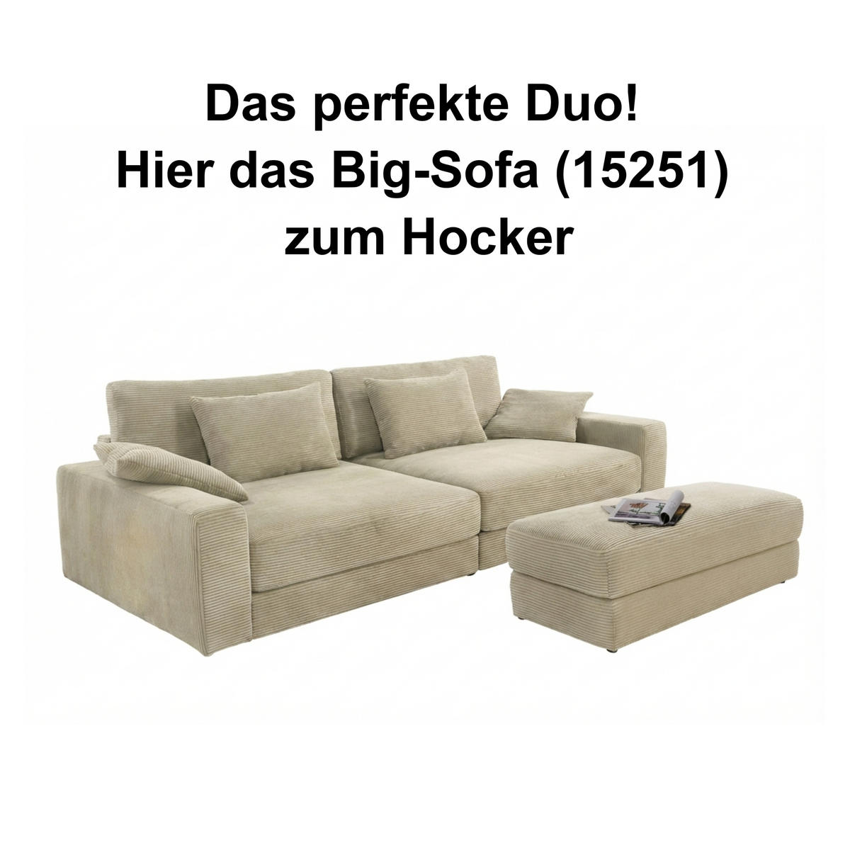 POLSTERHOCKER Federkern B124/T60/H40 cm Cord-Bezug Beige Grau / 15257 - Greige/Schwarz, Kunststoff/Textil (124/40/60cm) - luma-home