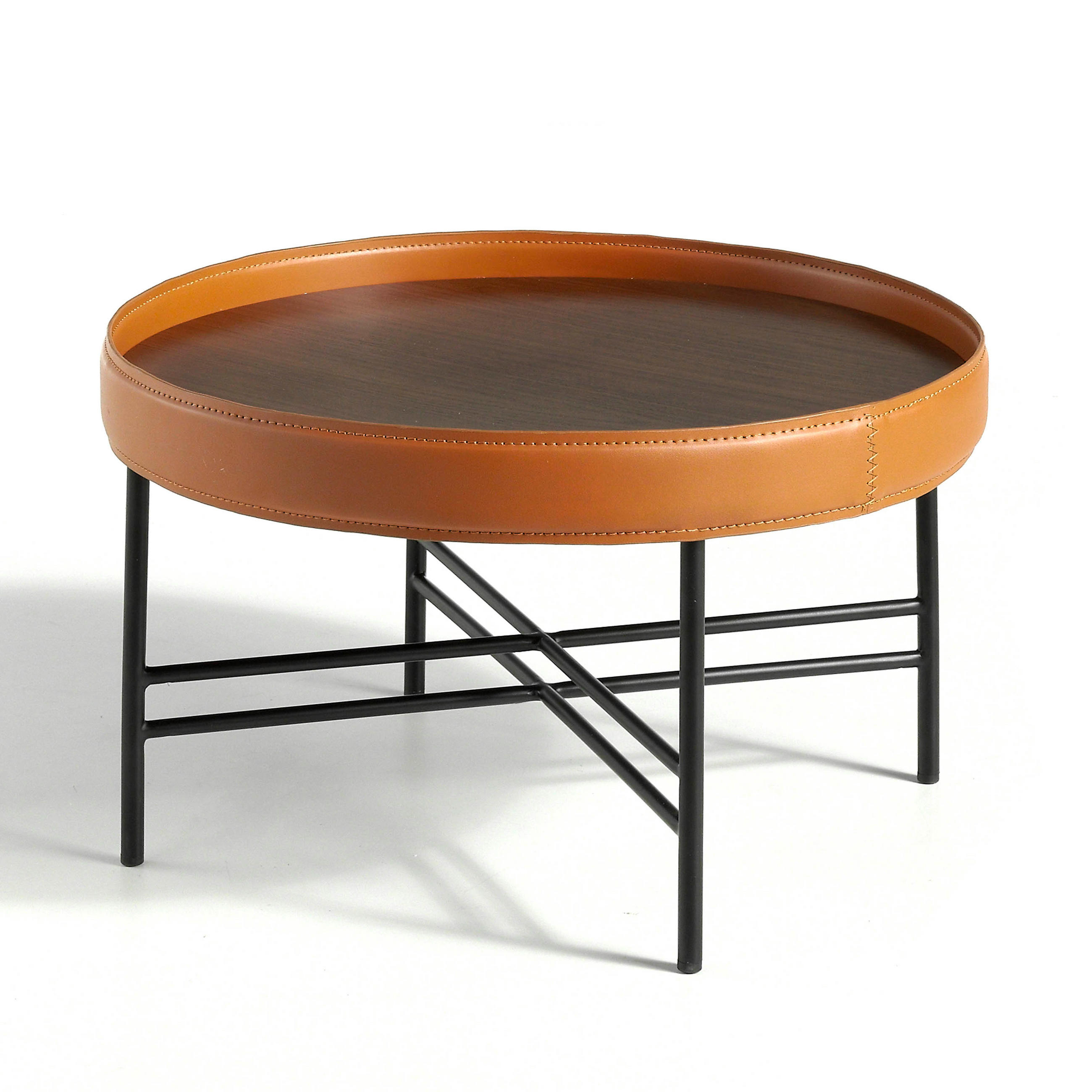 COUCHTISCH Runder Schwarz , Walnuss , Cognac 62/62/35 cm - Nussbaumfarben/Schwarz, Metall (62/62/35cm) - ANGEL CERDA