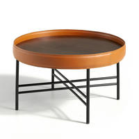 COUCHTISCH Runder Schwarz , Walnuss , Cognac 62/62/35 cm - Nussbaumfarben/Schwarz, Metall (62/62/35cm) - ANGEL CERDA