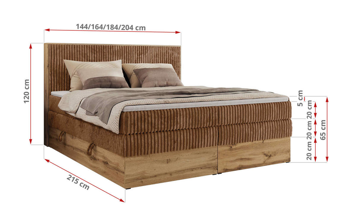 BOXBETT WOOD CLASSIC KING 140/200 - Orange Cord - H3 - Orange, Textil (140/200cm) - MKS