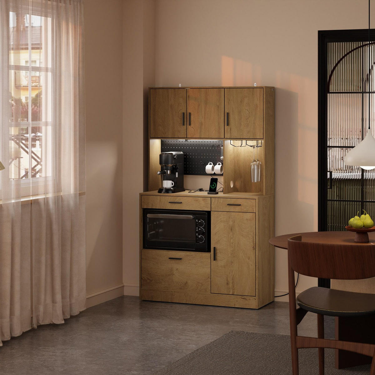 KUCHYŇSKÁ skříňka s úložným prostorem a zásuvkami - přírodní, kompozitní dřevo (100/170/40cm) - SoBuy