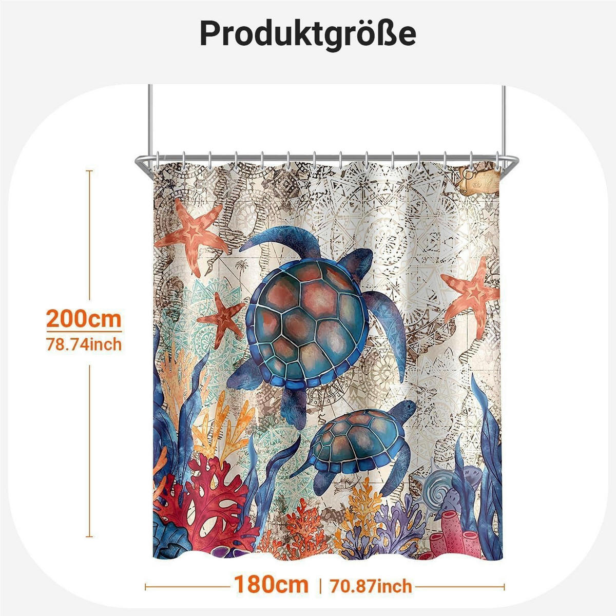 DUSCHVORHANG Schildkröte Seesterne 180 x 200 cm - Multicolor, Textil (180/200cm)