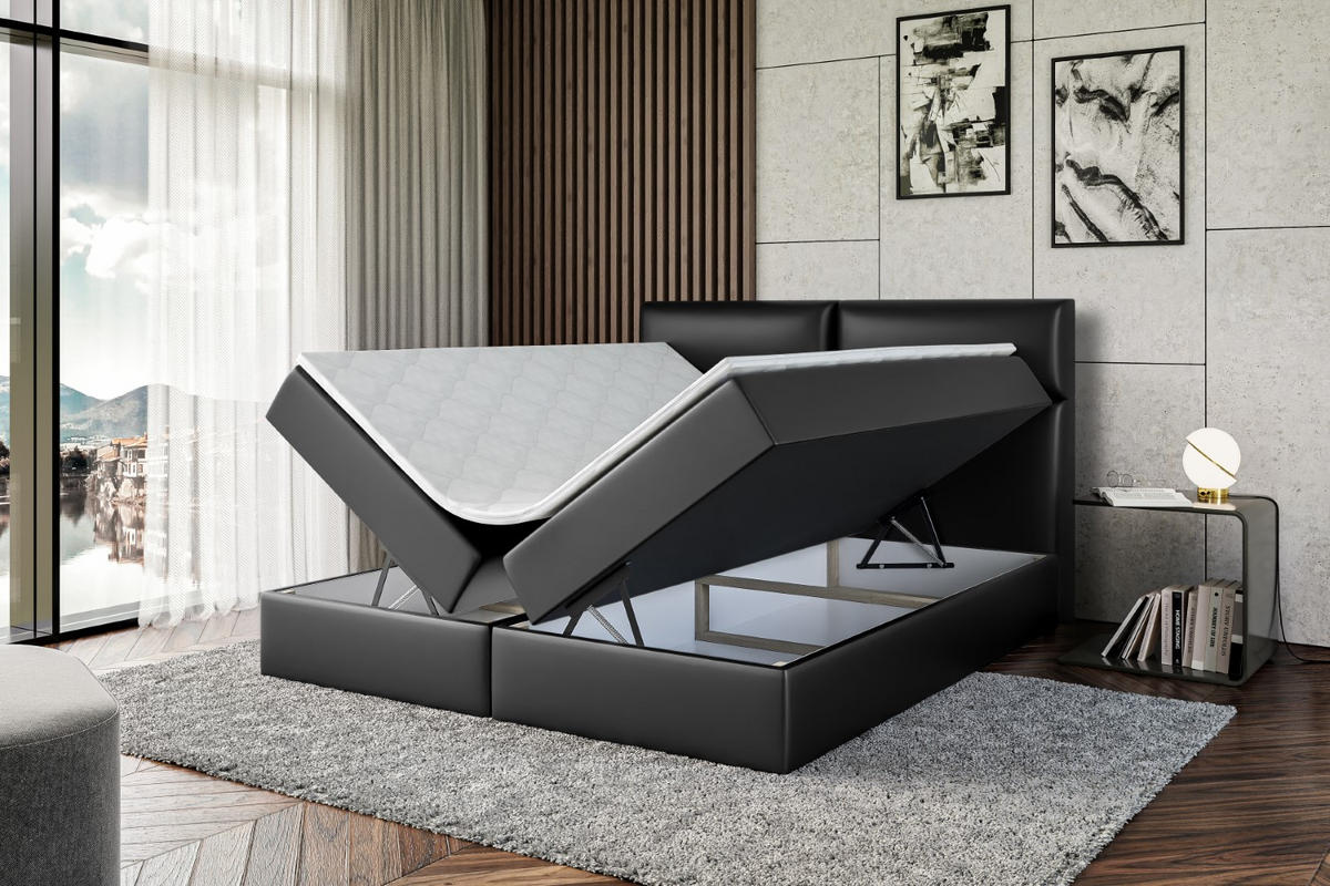 BOXBETT mit Matratze H3 und Lattenrost - BOXI3 - 200x200 cm Schwarz Hochglanz - Schwarz Hochglanz, Holzwerkstoff (200/200cm) - ALTDECOR