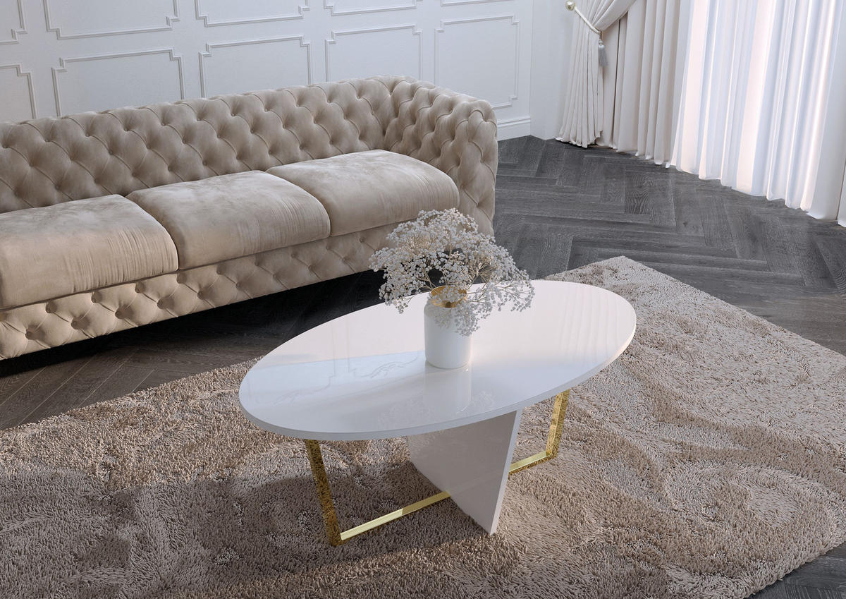 COUCHTISCH Rocket Weiß, Goldene Metallgestell, Hochglanz - Goldfarben/Weiß, Glas/Holzwerkstoff (60/110/45.5cm) - Dancan