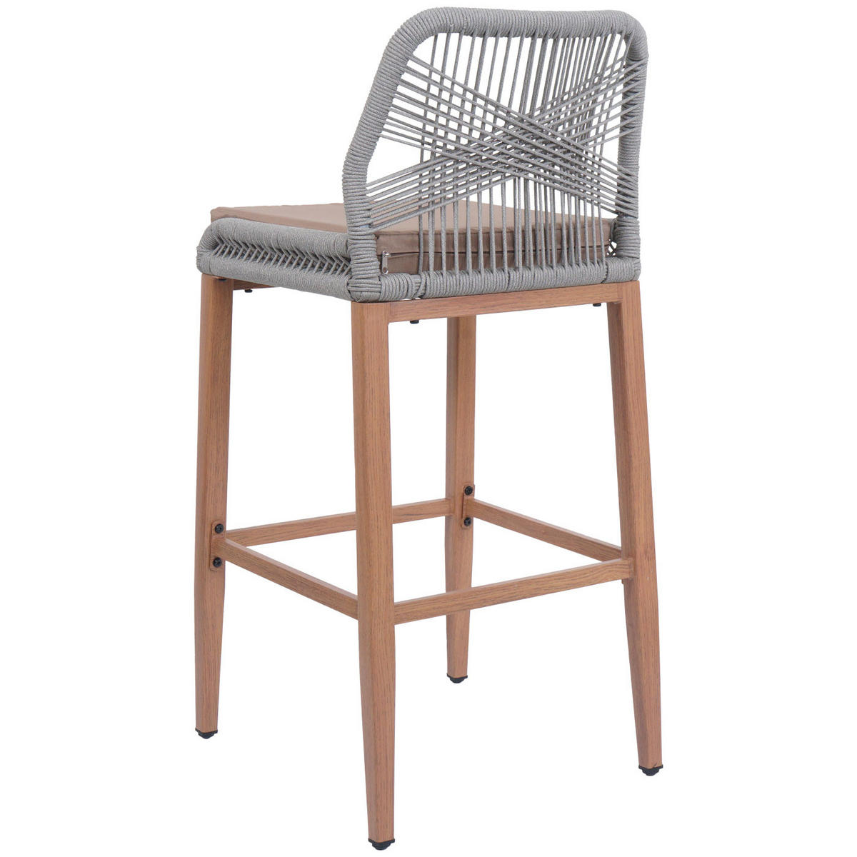 GARTENSTUHL 2er-Set HxBxT 101x45x50cm Sitzhöhe 76cm Hellgrau Kissen Taupe Seilgeflecht Metall Holz-Optik - Hellgrau, Metall (45/101/50cm) - PROREGAL