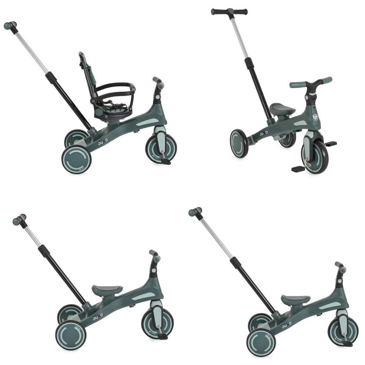 DREIRAD Juno 4 in 1 Laufrad grün Schiebegriff Sitzdrehung Sonnendach - Grün, Metall (72/38/95cm)