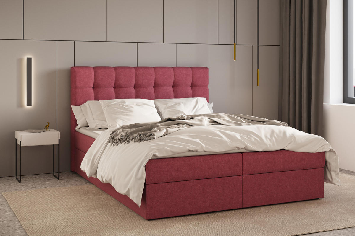 BOXBETT - Bett 05 OSLO - Hugo - 140x200 cm - mit Bettkasten und Waschbarem Topper - Rosa, Holz (140/200cm) - ROYAL24_MARKT