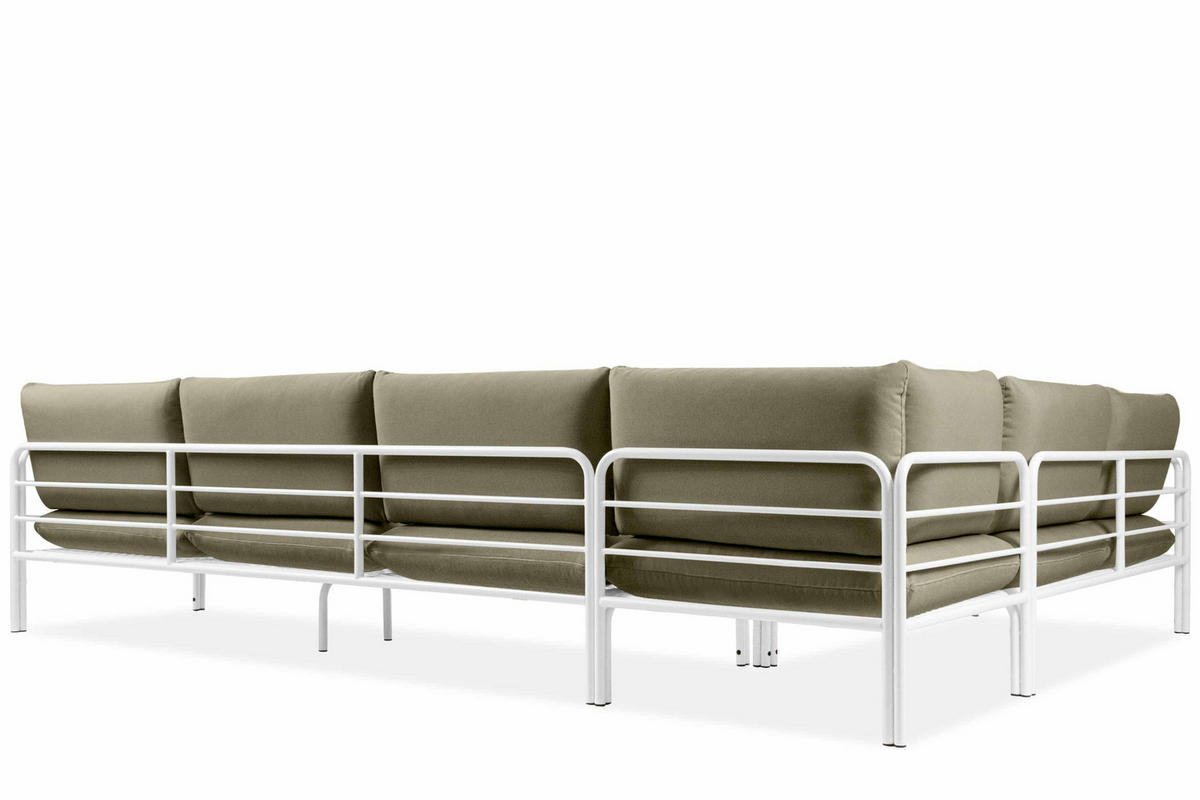 GARTENECKSOFA RAMBE 5-Sitzer mit Kissen, Weiß/Beige - Beige/Weiß, Textil/Metall (304/80/229cm) - KONSIMO®