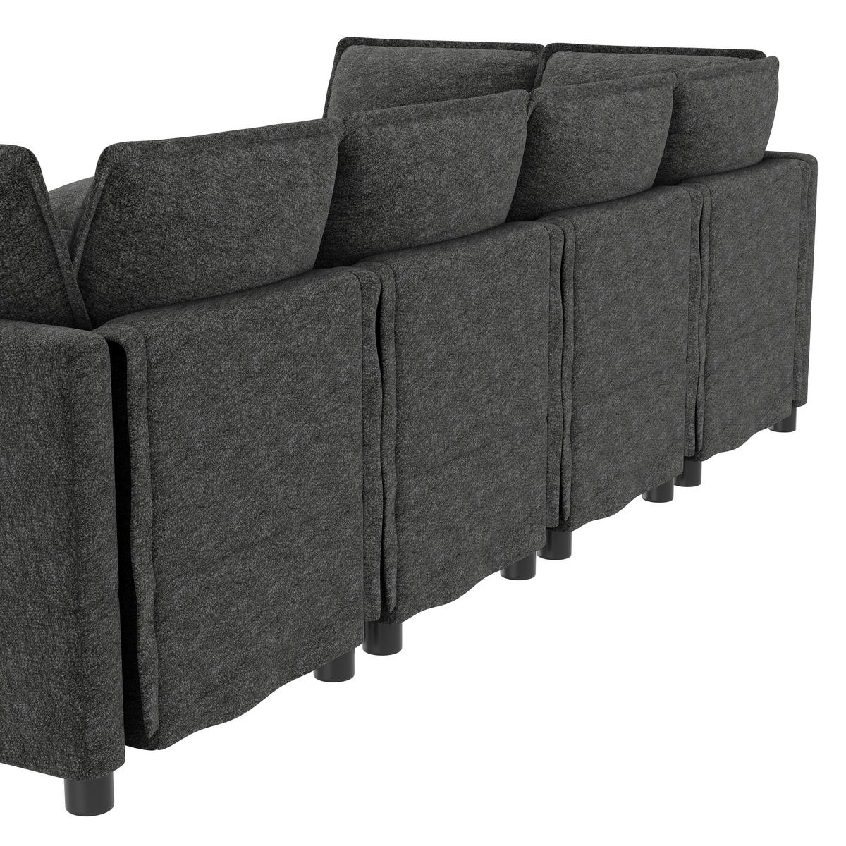 ECKSOFA DE-33261 XXL modular U-/L-Form mit Hocker Grau - Grau, Holzwerkstoff (344/127cm) - ComfortXL
