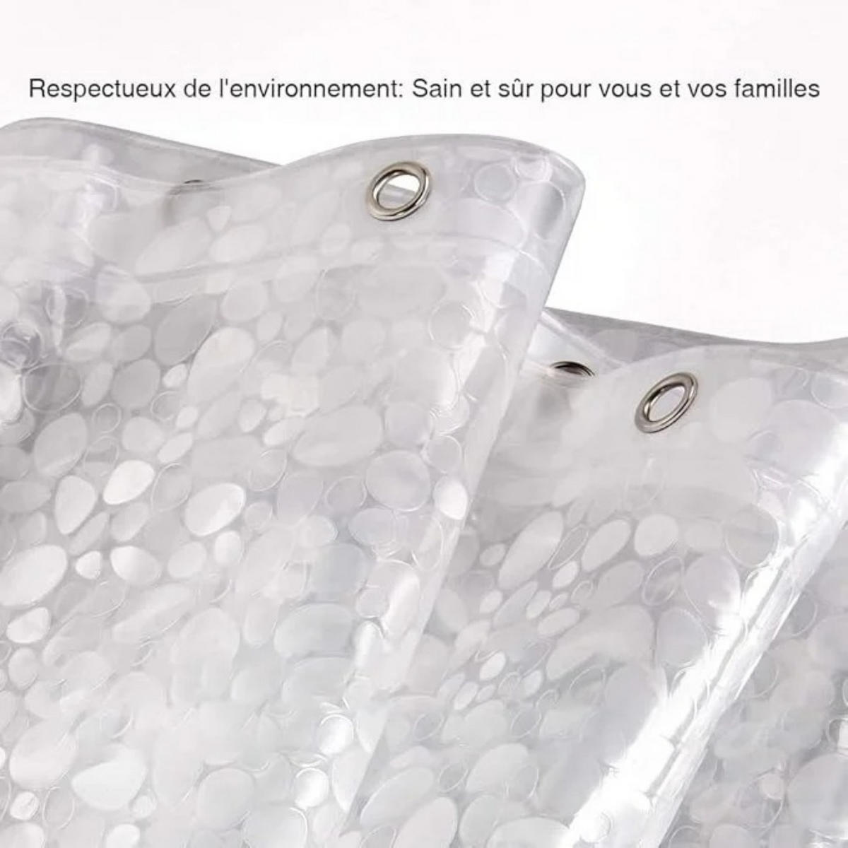 DUSCHVORHANG EVA halbdurchsichtig Kieselsteine schimmelresistent wasserdicht mit Haken rostfrei Badezimmer - Transparent, Kunststoff (180/180cm) - MCBOSON