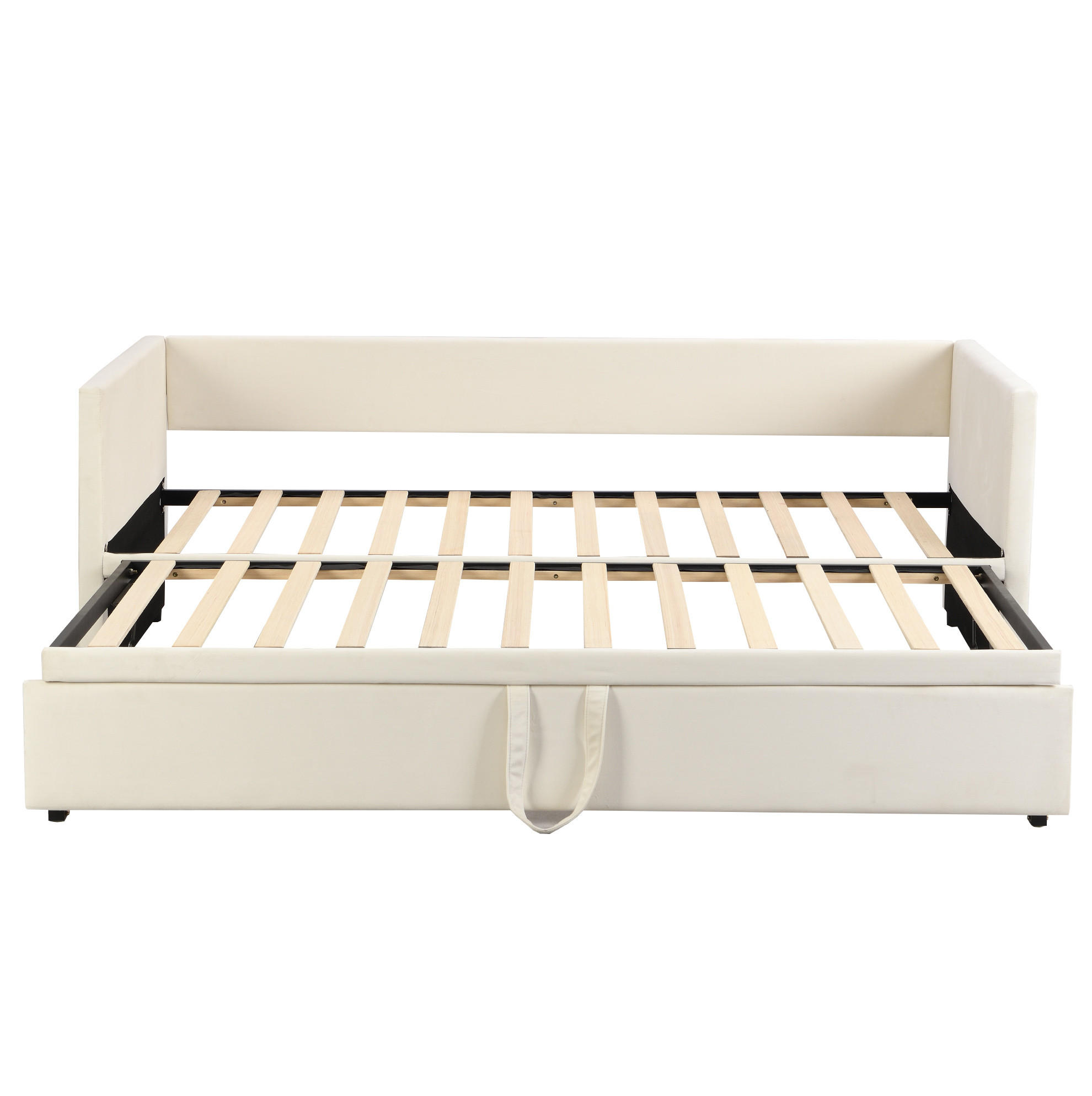 POLSTERBETT 90/200 cm ausziehbar mit Lattenrost und Samtbezug - Beige, Leder (90/200cm) - BEAOK