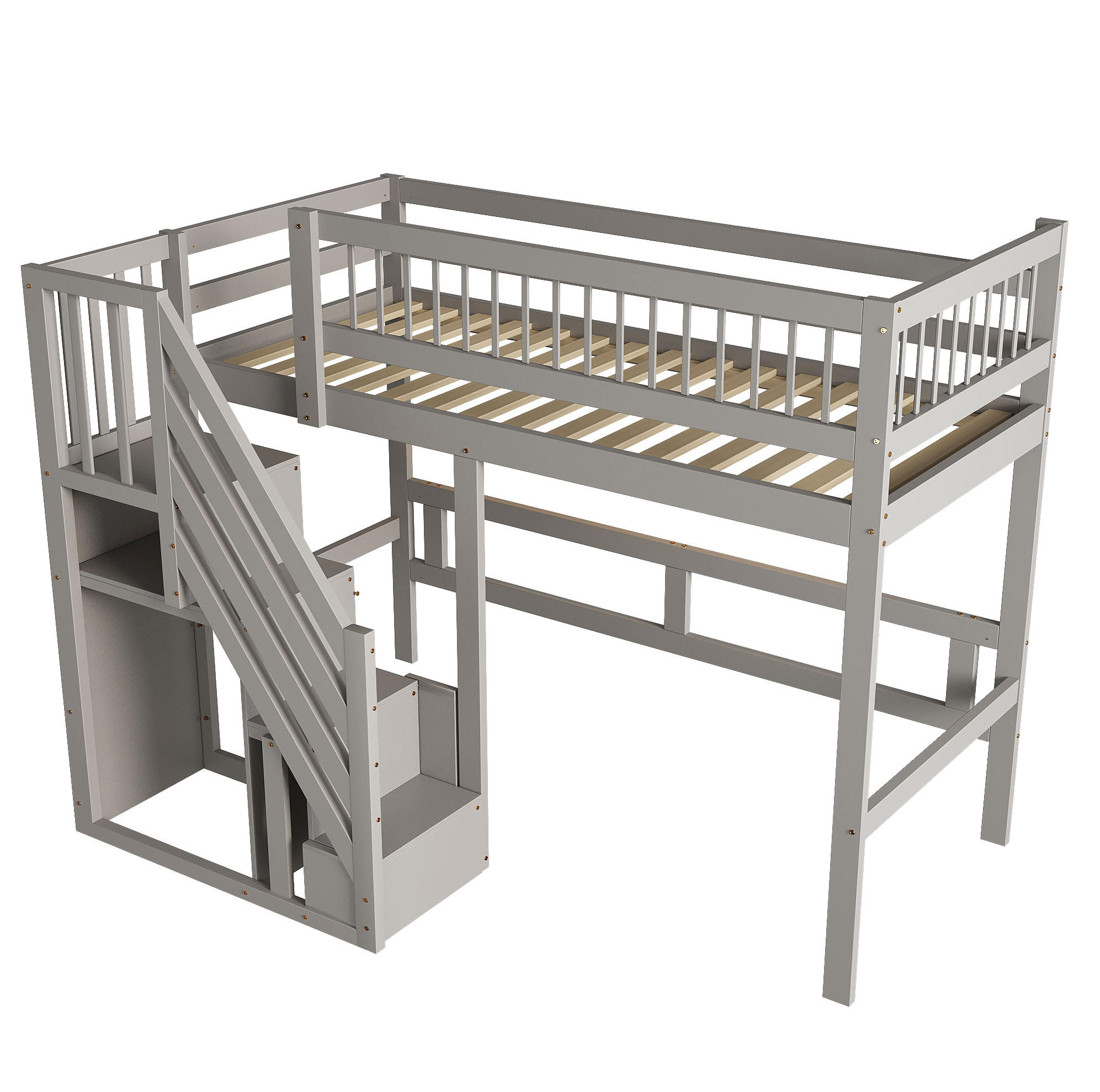 HOCHBETT 90/200 cm in Grau mit Stauraumtreppe und Rausfallschutz - Grau, Holzwerkstoff (90/200cm) - BEAOK