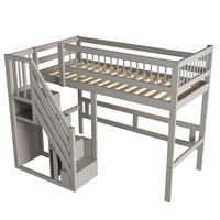 HOCHBETT 90/200 cm in Grau mit Stauraumtreppe und Rausfallschutz - Grau, Holzwerkstoff (90/200cm) - BEAOK