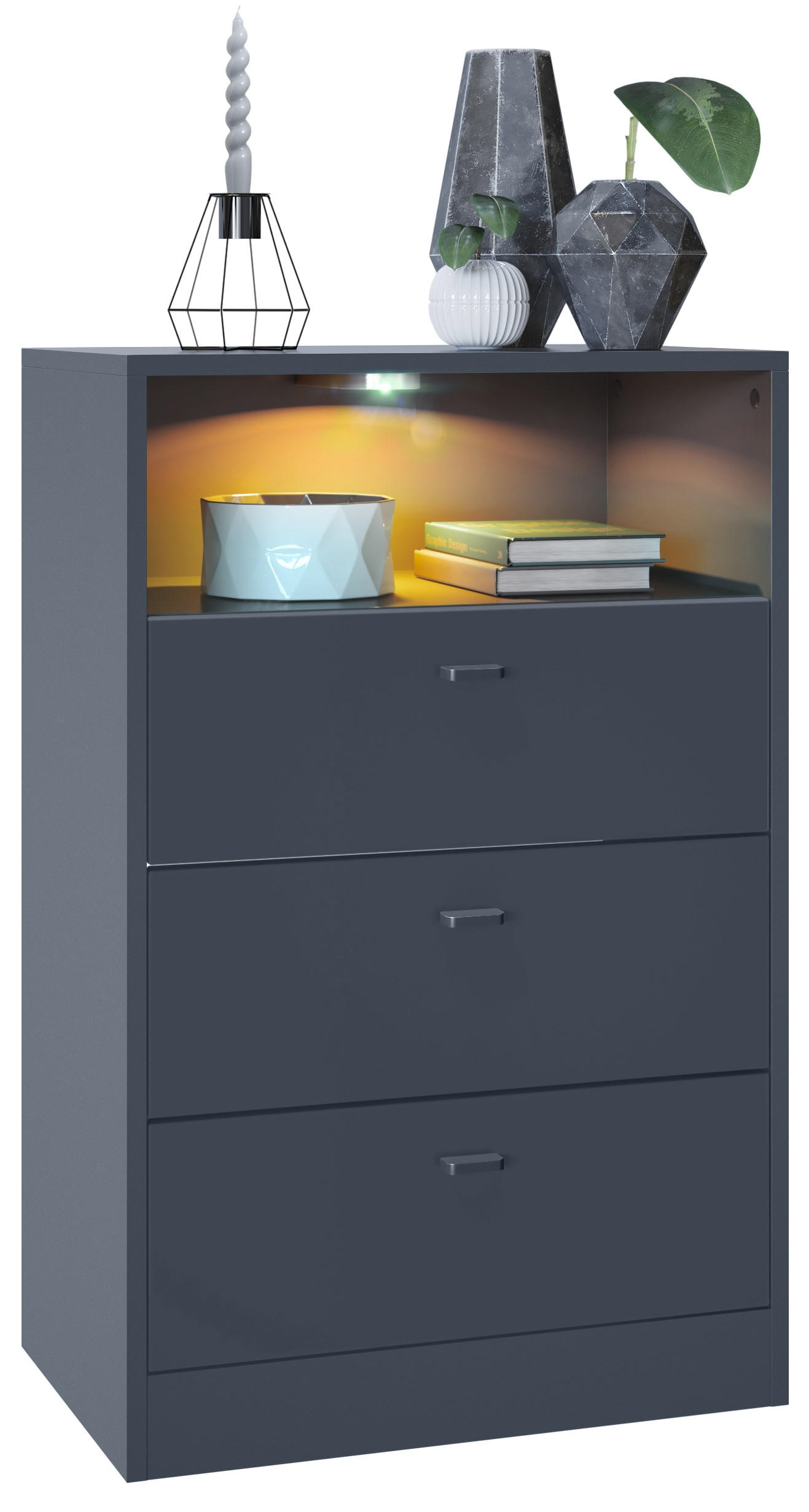 KOMMODE Pino Fronten in Anthrazit matt - Dunkelgrau/Anthrazit, Holzwerkstoff (56/86.5/36cm) - Vladon