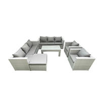 GARTENSOFA hohe Rückenlehne Polyrattan Hellgrau-Mix 9-Sitzer - Hellgrau/Grau, Glas/Kunststoff - Fimous