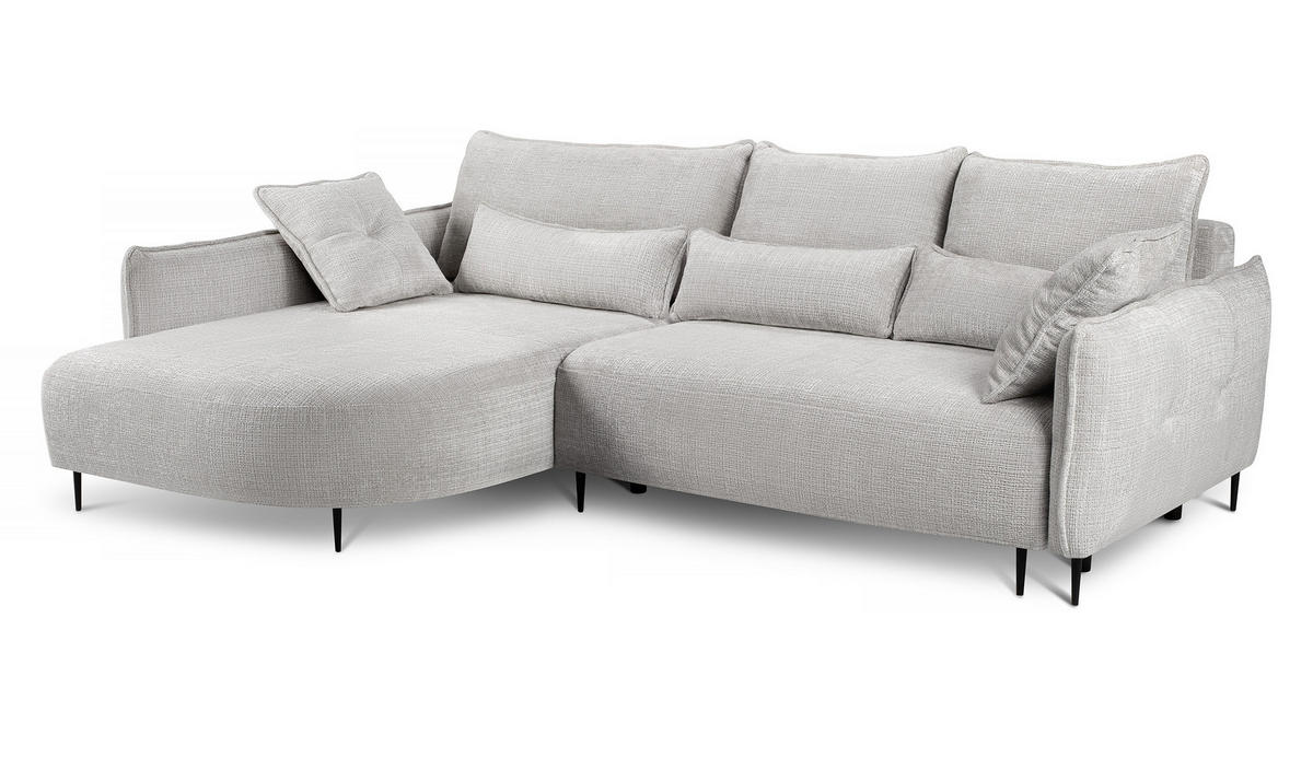 ECKSOFA Oblivio Hellgrau Chenille - Hellgrau/Schwarz, Textil/Metall (285/200cm) - Selsey