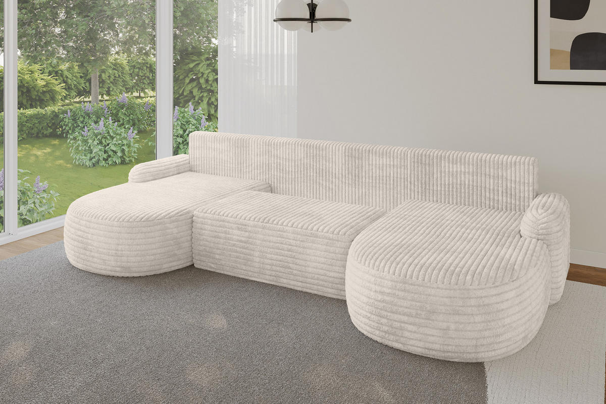 WOHNLANDSCHAFT mit Schlaffunktion und Bettkasten LIRA-U - 335x172x89 Creme - Creme, Holzwerkstoff/Textil (335/89/172cm) - ALTDECOR