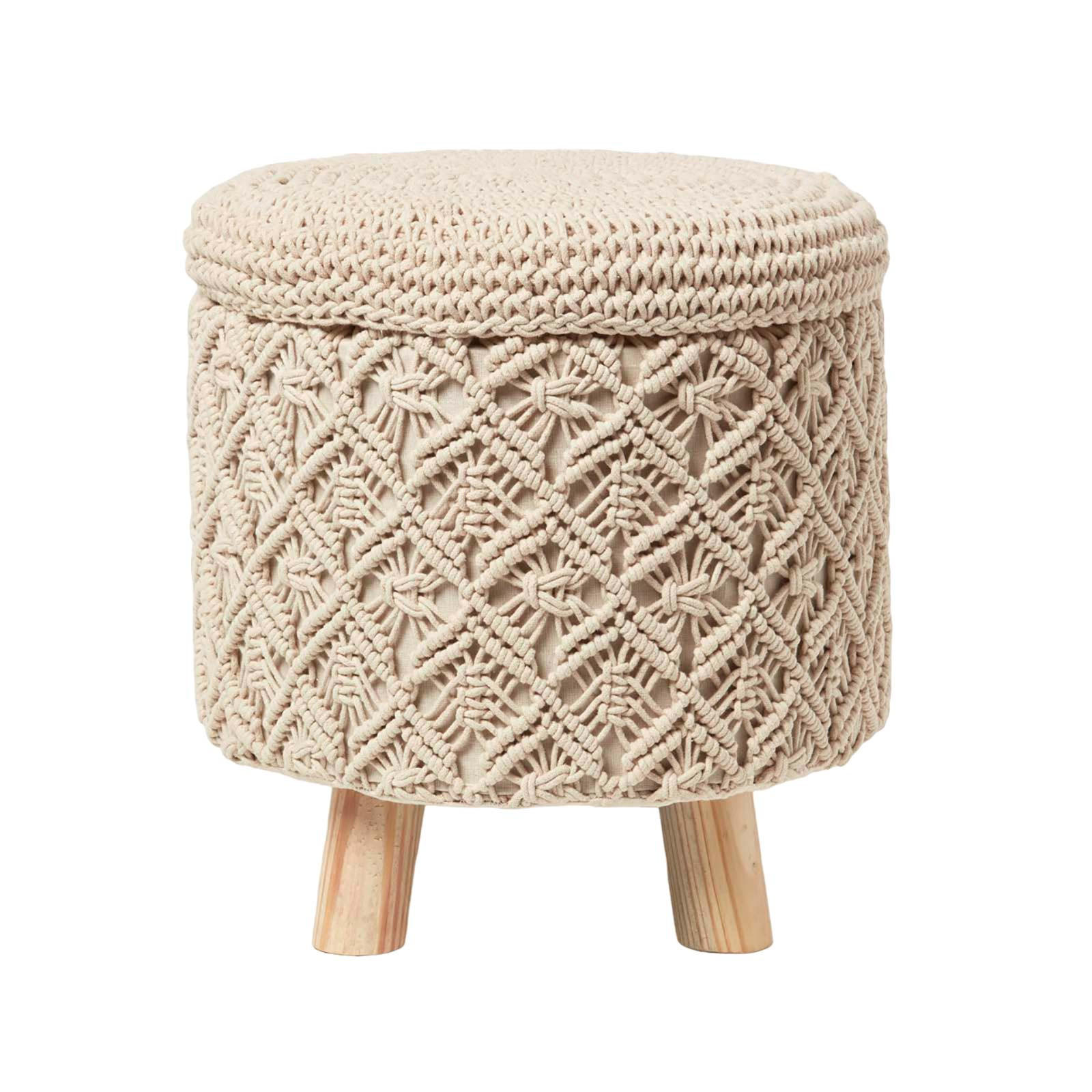 MAKRAMEE-HOCKER mit Stauraum Indy natur, 41/41/43 cm - Naturfarben, Textil (41/43/41cm) - Homescapes