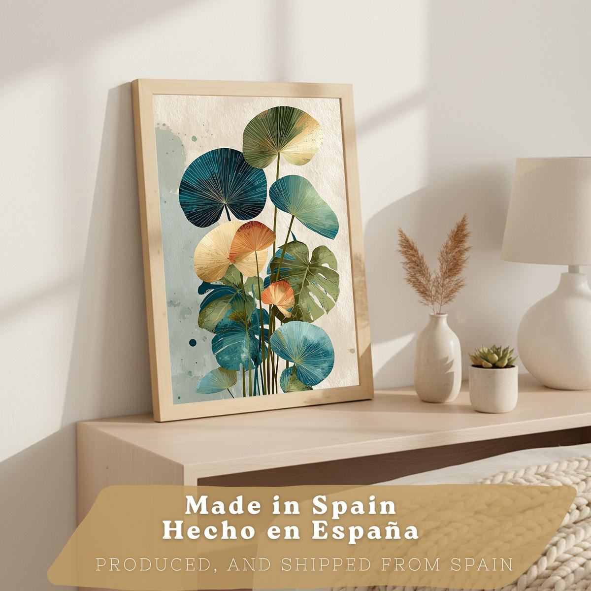 PLAKAT Sada 3 Barevná botanika A3 Lehký dřevěný rám - béžová, papír (29.7/1/42cm) - Nacnic