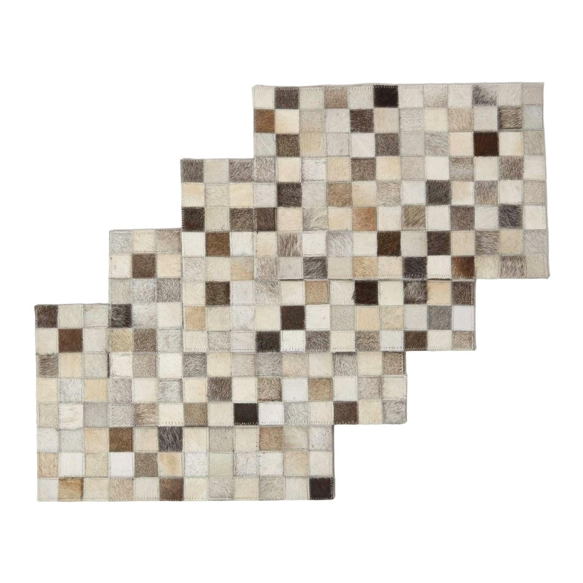 TISCHSET 4er-Set grau-beige, Patchwork-Karo, Fell & Leder, 30/46 cm - Grau, Leder (30/46cm) - Homescapes