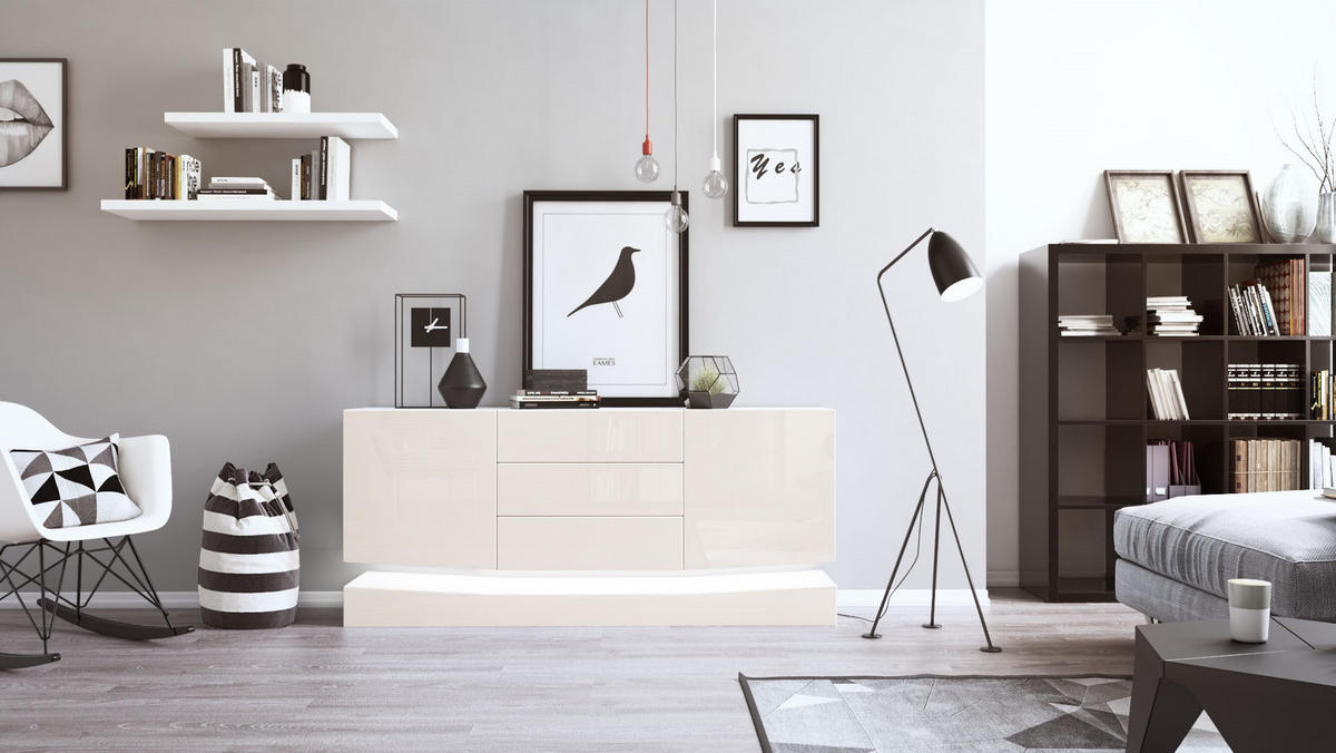 SIDEBOARD City Fronten in Creme Hochglanz - Creme, Holzwerkstoff (178/82/39cm) - Vladon