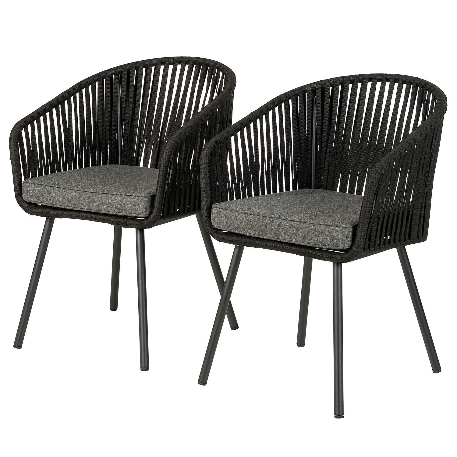 GARTENSTUHL - Stahl / Polyester - 2er-Set - Schwarz, Textil/Metall (56/79/62cm) - home24