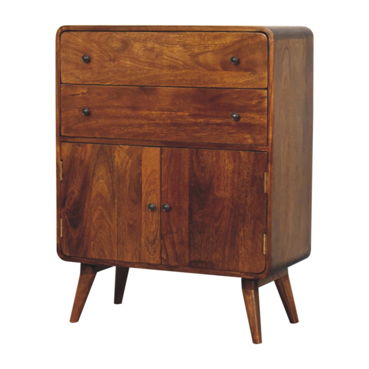 KOMMODE Curved Nordic Charm, Braun - Messingfarben/Braun, Mangoholz/Holz (35/96/75cm) - Artisan Furniture
