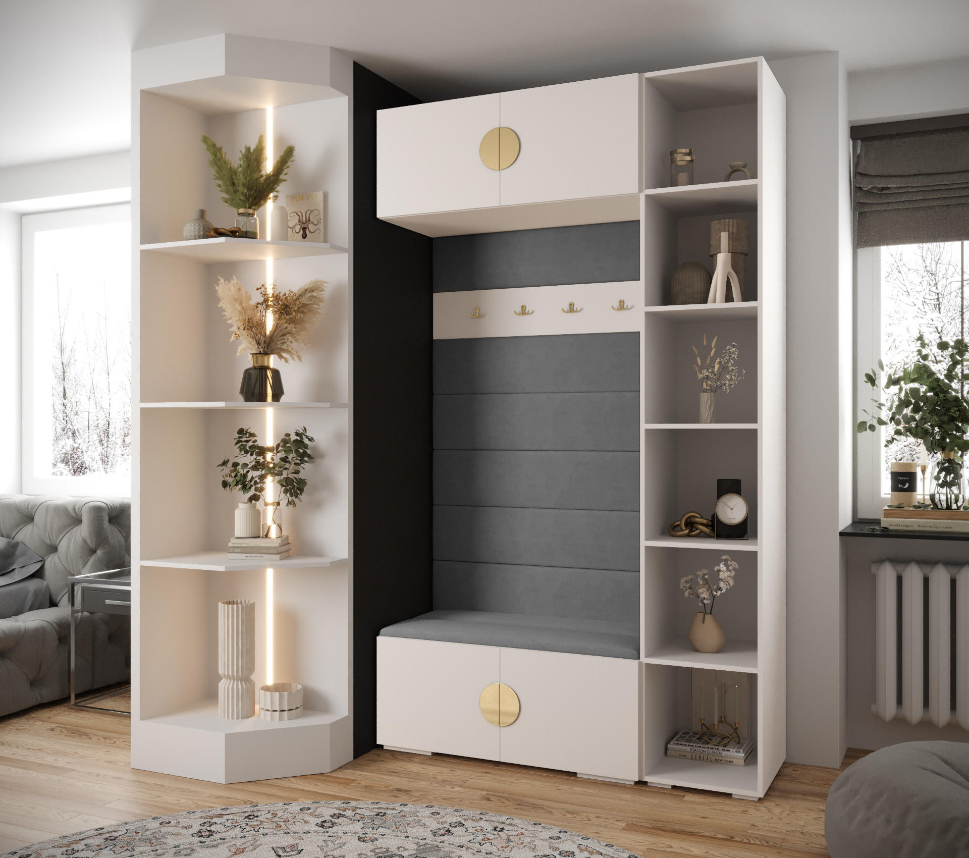 GARDEROBEN-SET 236,7/140/47 - Schwarz/Weiß, Holz/Kunststoff (140/236.7/47cm) - Abiks Möbel