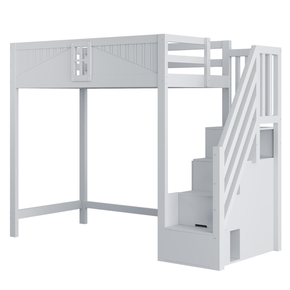 HOCHBETT 90/200 cm aus Massivholz in Grau mit Sicherheitszaun und flexibler Leiter - Grau, Holzwerkstoff (90/200cm) - Flora Grace