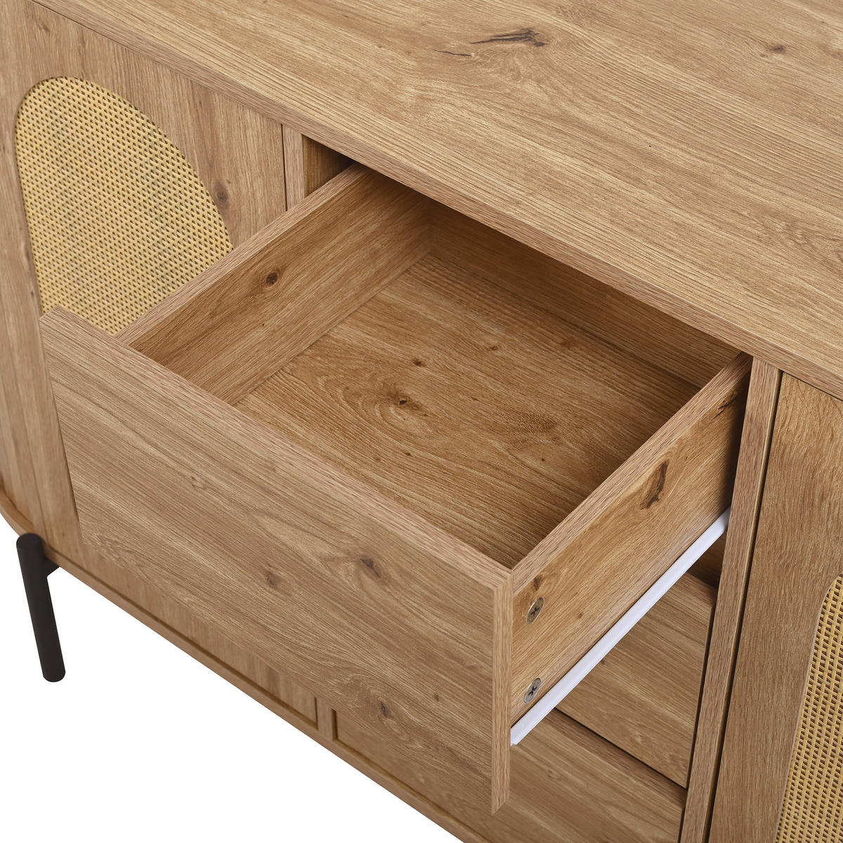 SIDEBOARD 140/38/77,5 cm in Natur mit Rattanfront und Schiebetüren - Schwarz/Naturfarben, Holzwerkstoff/Metall (140/77.5/38cm) - CHICFURN