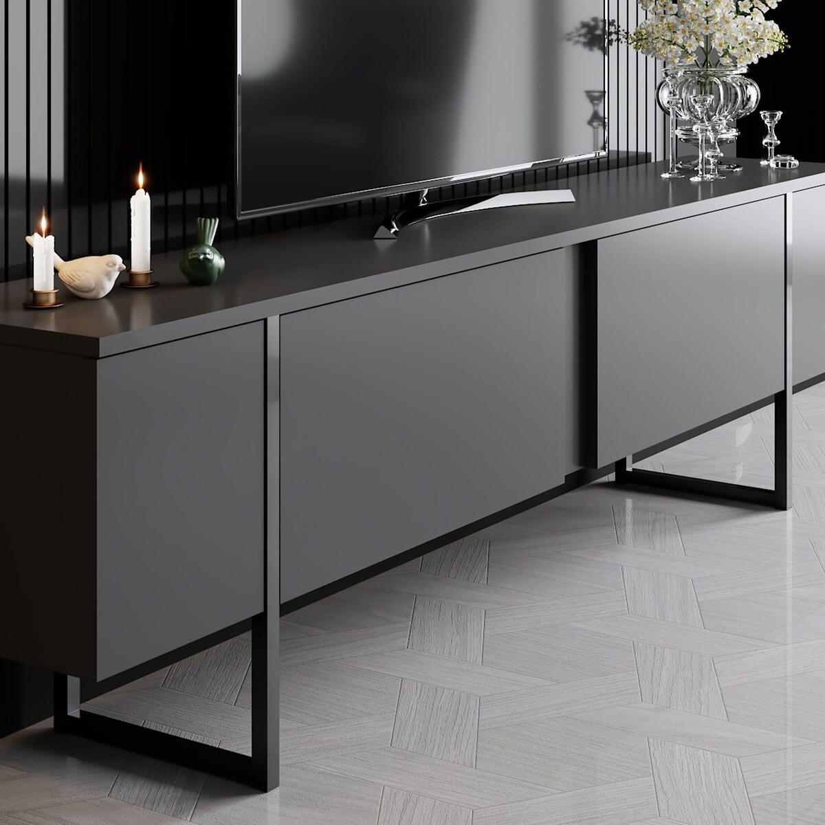 TV-MÖBEL mit 2 Klapptüren Luxe 180/30/50 cm - Anthrazit, Holzwerkstoff (180/50/30cm) - Calicosy