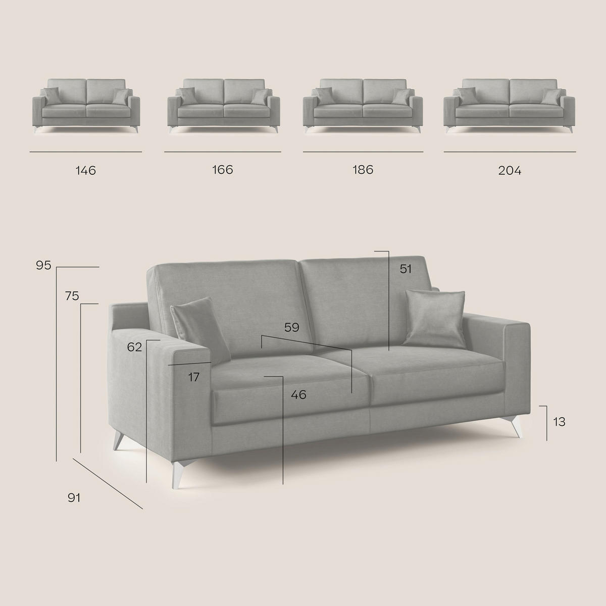 LINEARSOFA Michael - Blau, Textil (206/95/91cm) - Divani.store