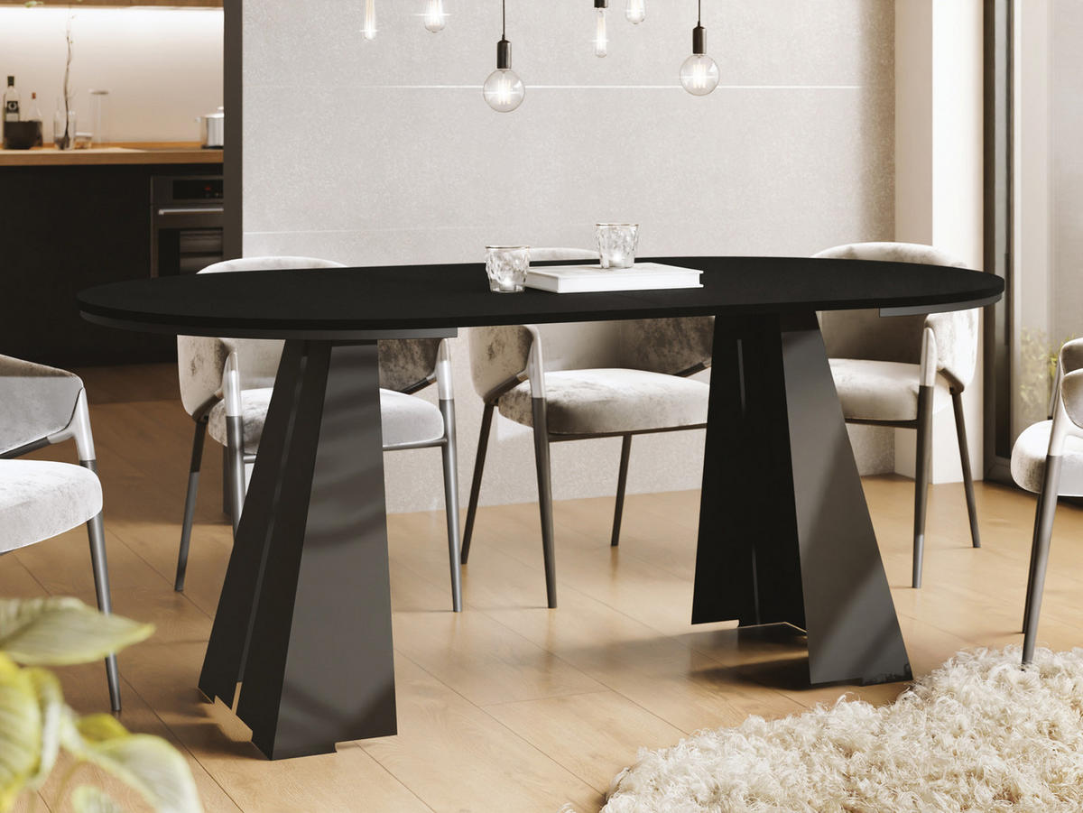 ESSTISCH Kova runder ausziehbarer, Schwarz 100-180/100/76 cm - Schwarz, Holzwerkstoff/Metall (100/100/76cm) - WFL GROUP