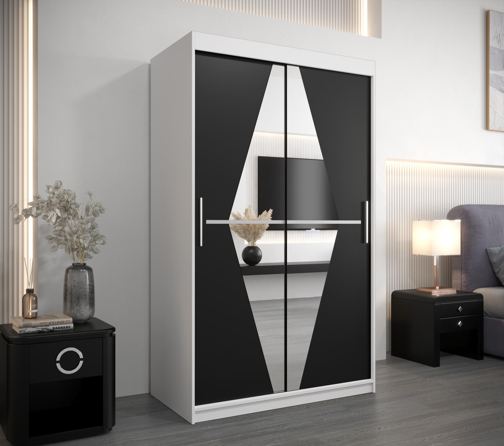 SCHWEBETÜRENSCHRANK 200/120/62 2-türig - Silberfarben/Schwarz, Holz/Kunststoff (120/200/62cm) - Abiks Möbel