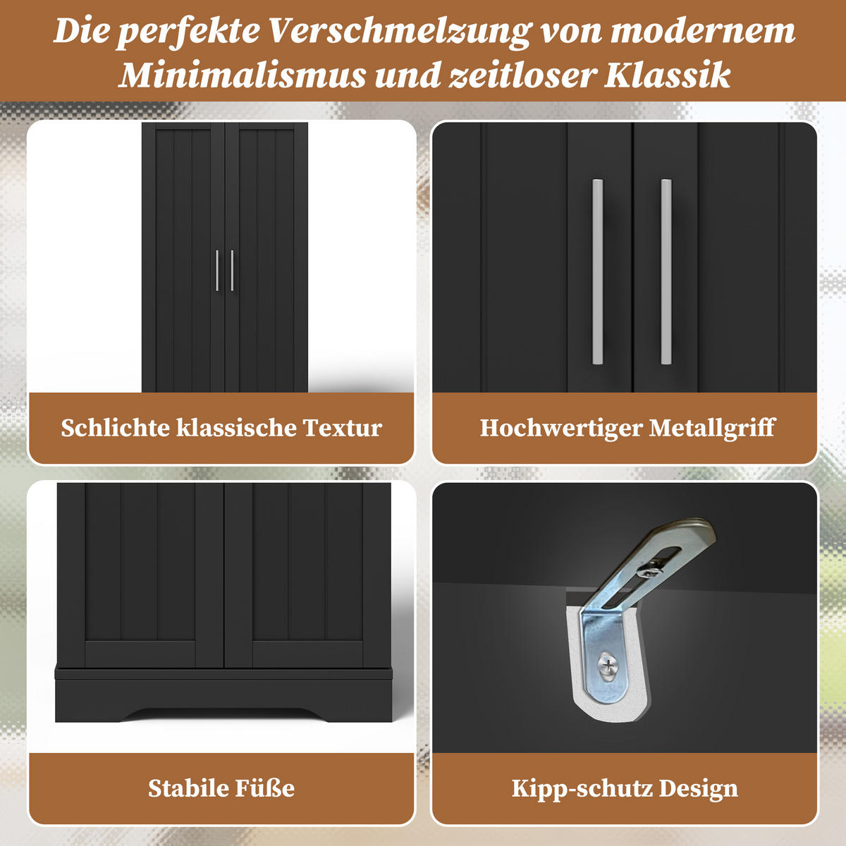 AUFBEWAHRUNGSSCHRANK 120x60x40cm Schwarz mit LED Licht & Wellentüren - Schwarz, Holzwerkstoff (40/120/60cm) - Modfu