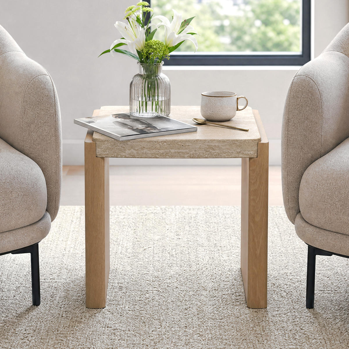 COUCHTISCH Holz mit Travertin-Optik, 49 × 40 × 46 cm - Braun, Holzwerkstoff (40/49/46cm) - Hometopia