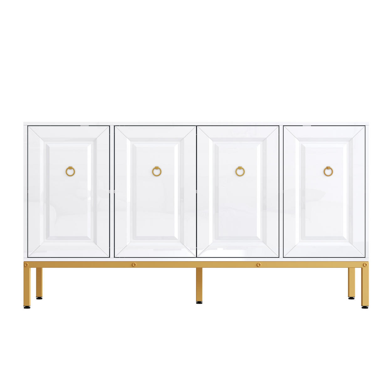 SIDEBOARD 140/40/80 cm in Weiß Hochglanz mit 4 Türen & goldfarbenen Metallbeinen - Weiß, Holzwerkstoff (140/80/40cm) - BEAOK