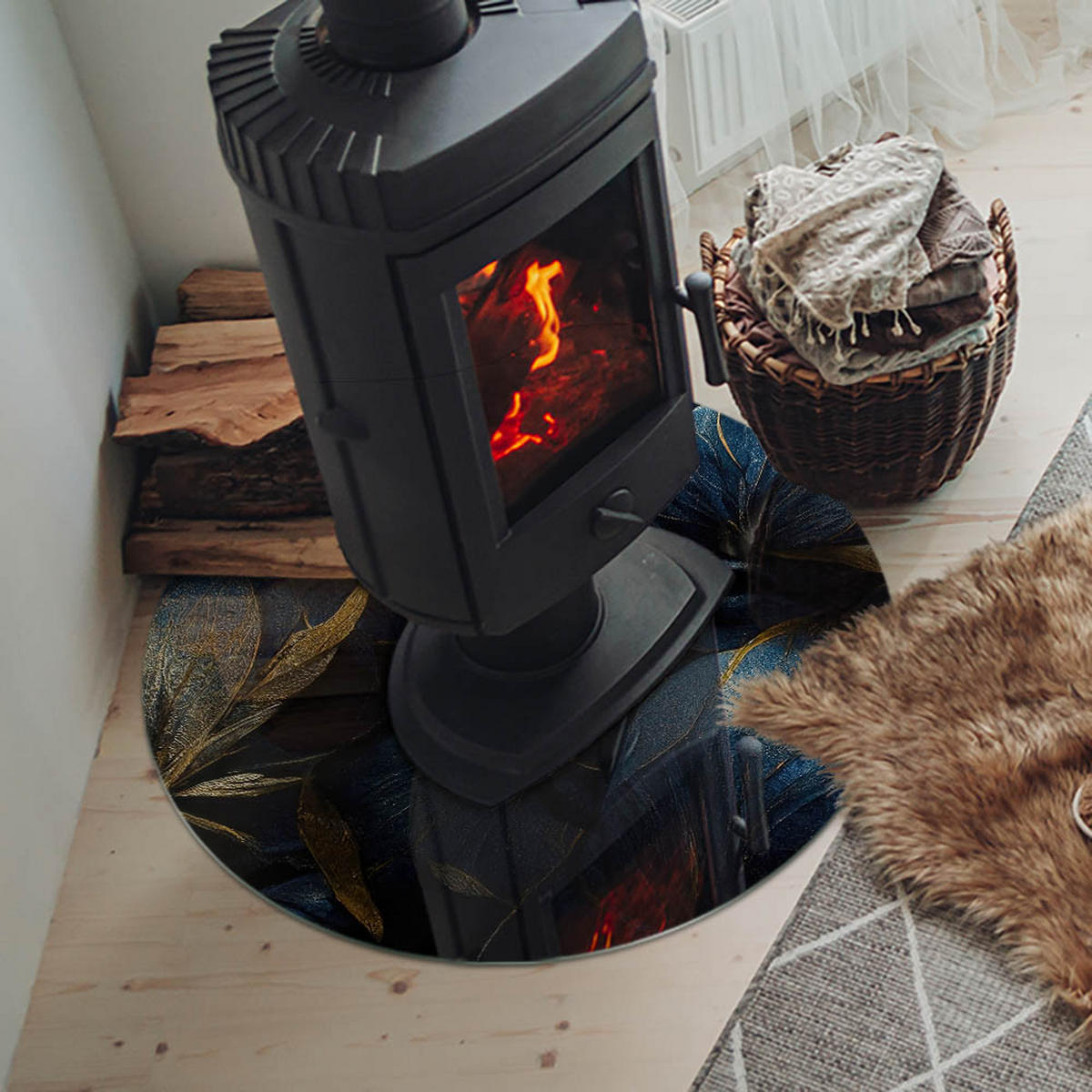 GLASPLATTE für Kamin Ø 70 cm Marineblau - Dunkelblau, Glas (70/70/0.4cm) - ArtPrintCave