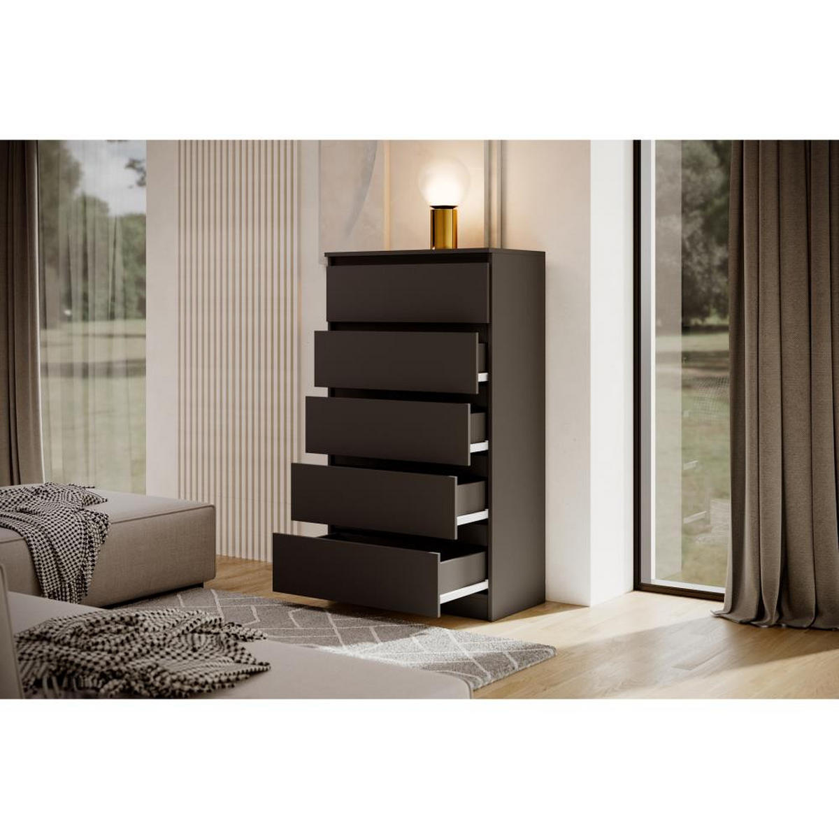KOMMODE Lemon 70 cm mit fünf Schubladen schwarz matt - Schwarz, Holzwerkstoff (70/124.5/39cm) - Beautysofa