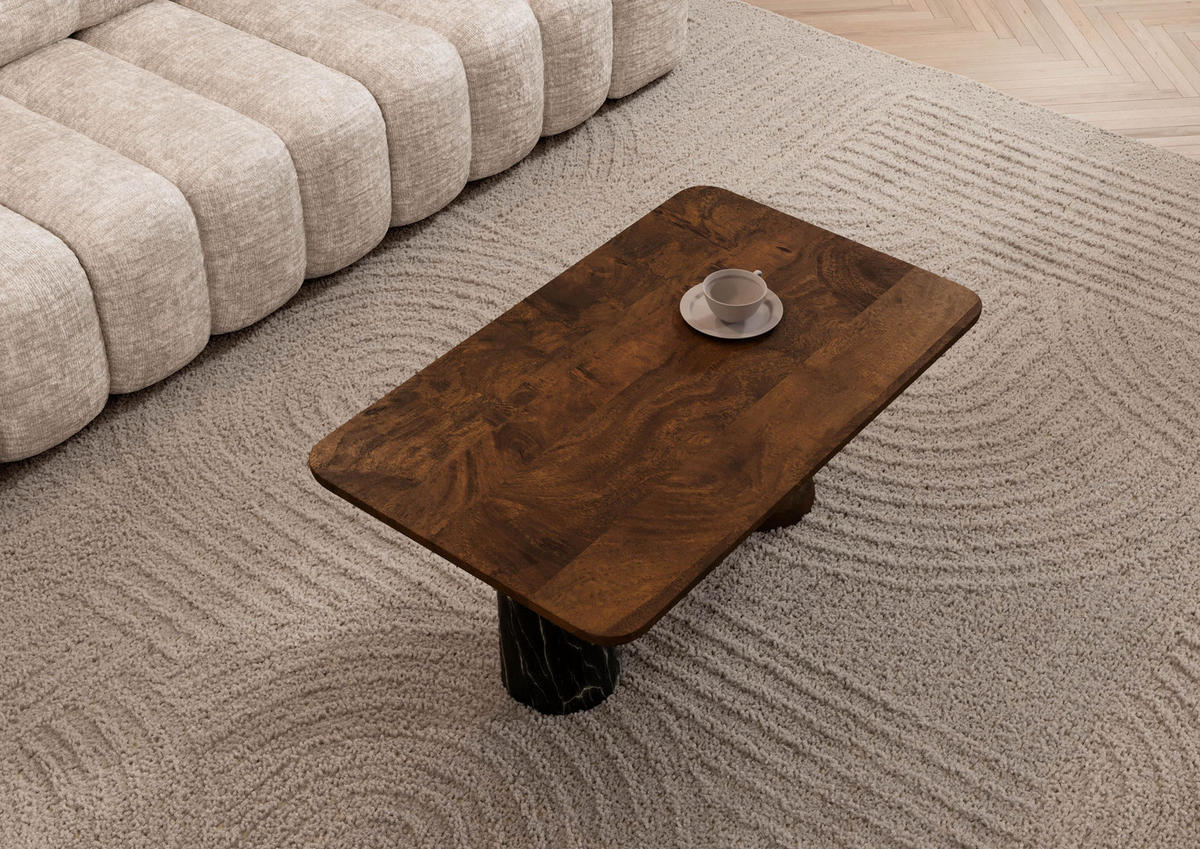 COUCHTISCH Mango 100x60x45 dunkelbraun lackiert / Marmor schwarz FLORENZ #205 - Dunkelbraun, Holz (100/60/45cm) - Massivmoebel24