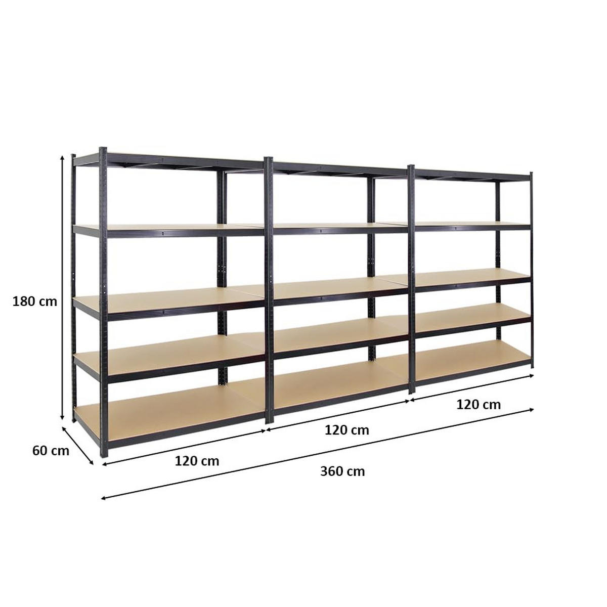 SCHWERLASTREGAL Taurus 3er-Set mit 3x 180x120x60 cm Fachlast 175 kg Schwarz - Schwarz, Metall (360/180/60cm) - PROREGAL